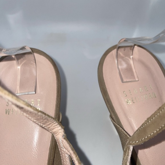 Stuart Weitzmam Tan Leather Cone Heels Strappy Sandals Neutral Women's Size 11.5 - Picture 3 of 10